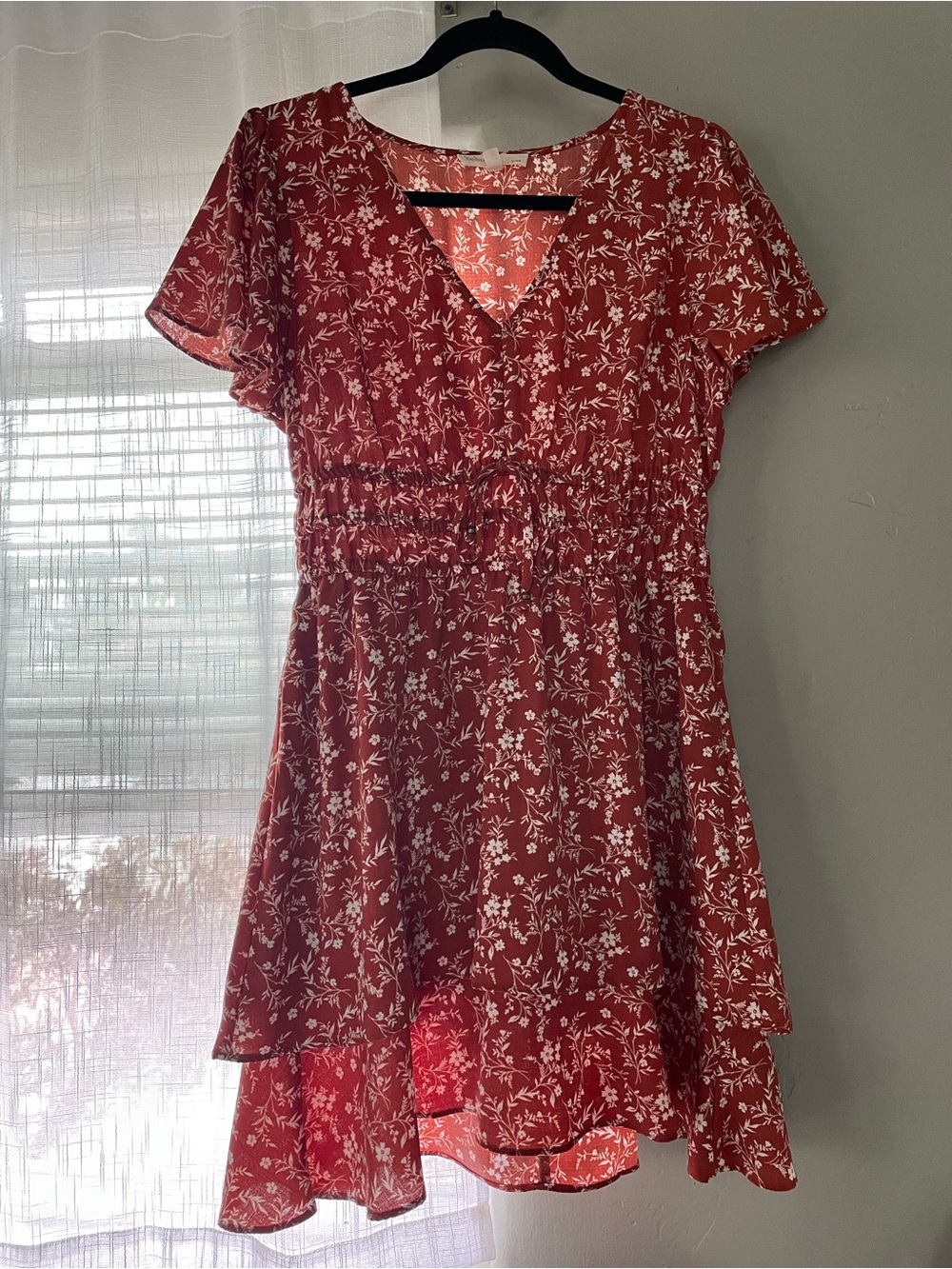 BeBop Rust Red Floral High-Low V-Neck Dress